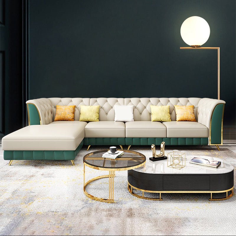 Tufted Flared Arm Sectional with Pillows Luxurious Faux Leather Sectional