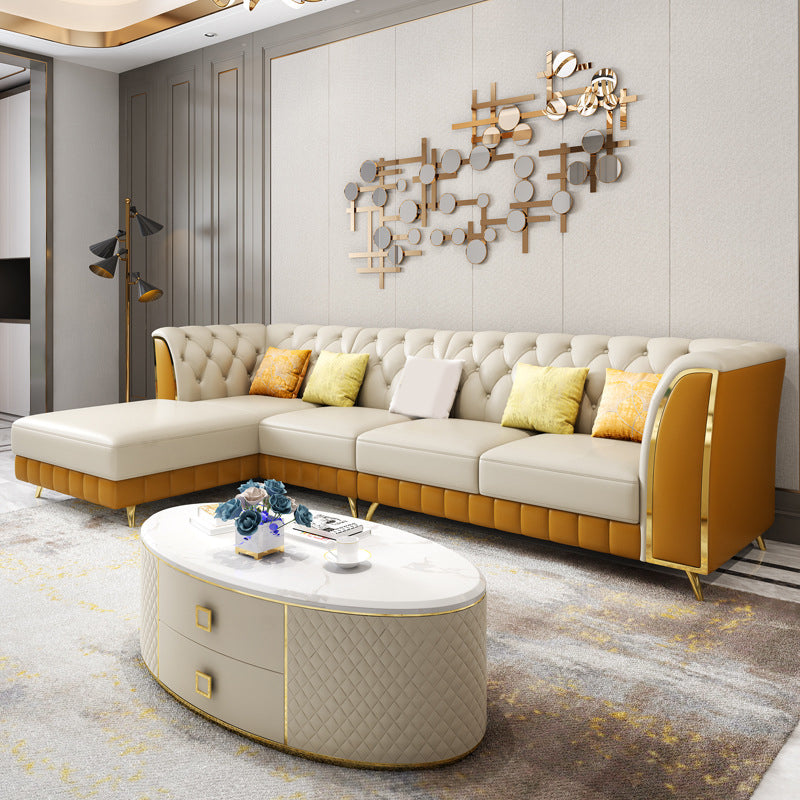 Tufted Flared Arm Sectional with Pillows Luxurious Faux Leather Sectional