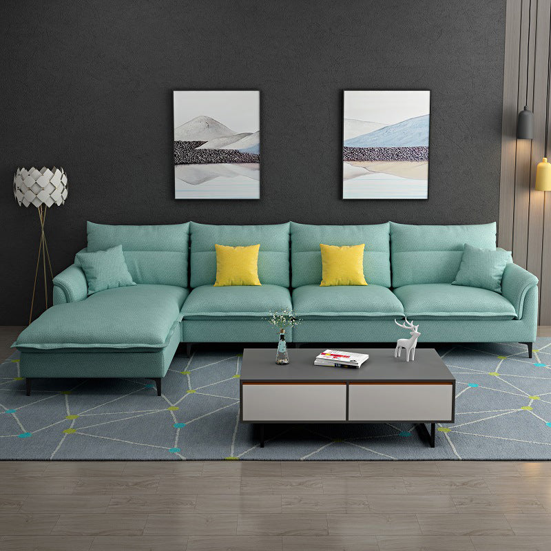 Pillow Top Arm Sectional 4-seater Fabric L-shape Sectional with Pillows