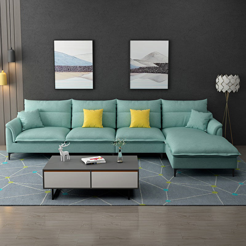 Pillow Top Arm Sectional 4-seater Fabric L-shape Sectional with Pillows