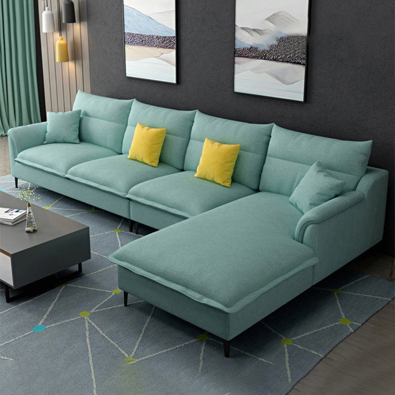 Pillow Top Arm Sectional 4-seater Fabric L-shape Sectional with Pillows