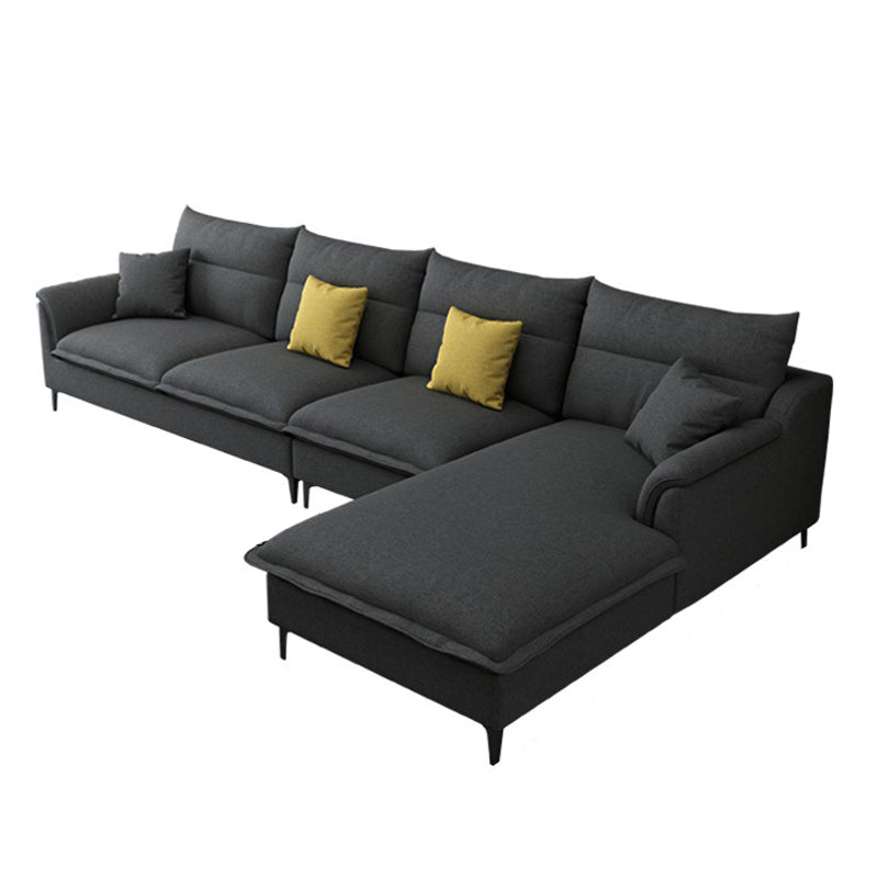 Pillow Top Arm Sectional 4-seater Fabric L-shape Sectional with Pillows