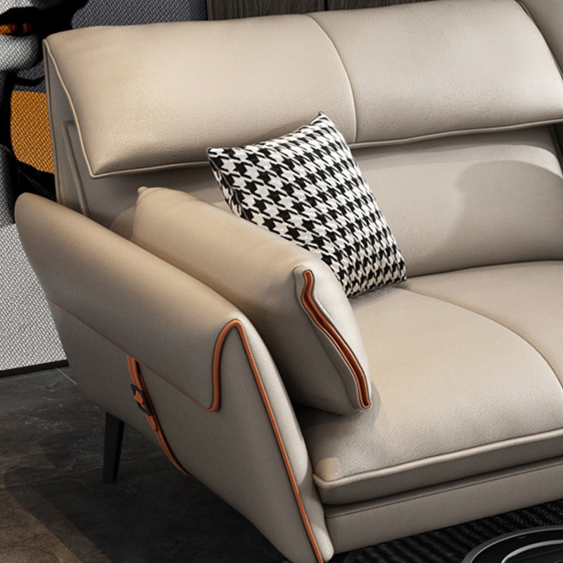 Flared Arm Genuine Leather Sectional 4-seat L-shape Sectional with Pillows