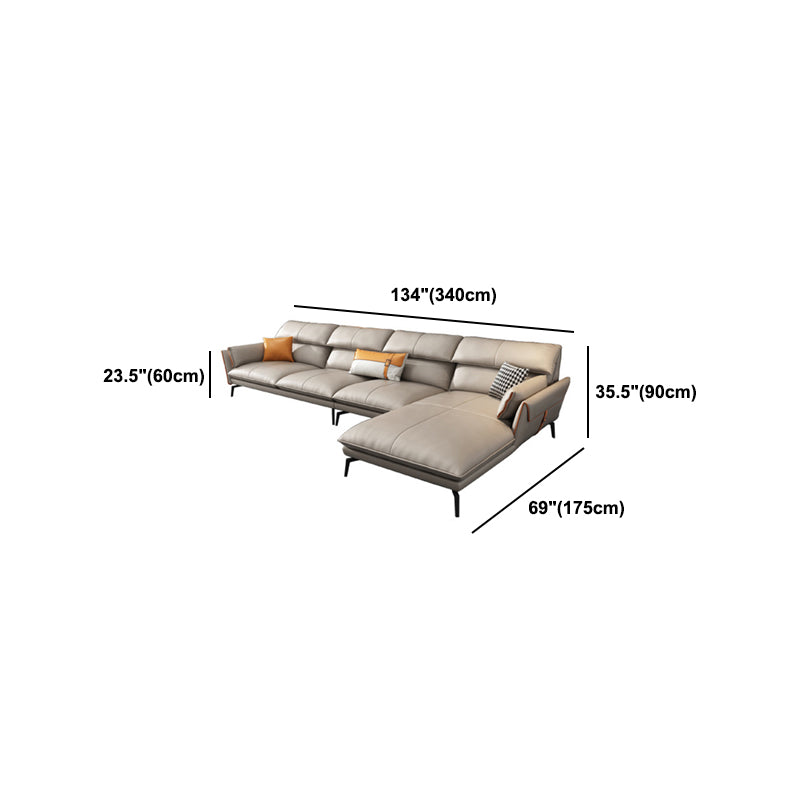 Flared Arm Genuine Leather Sectional 4-seat L-shape Sectional with Pillows