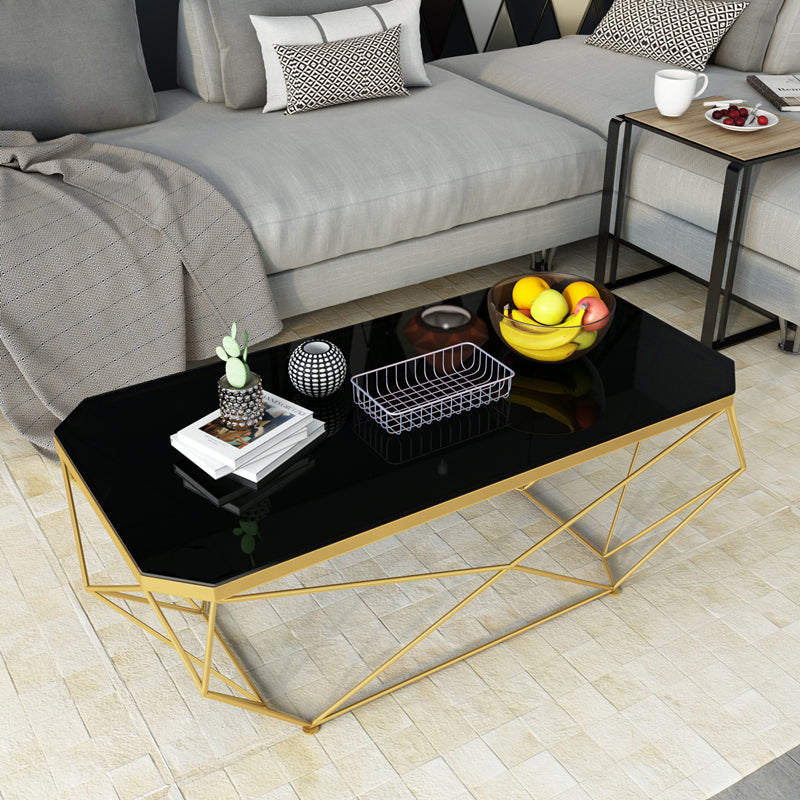 Modern Style Glass Top Coffee Table Iron Frame Cocktail Table