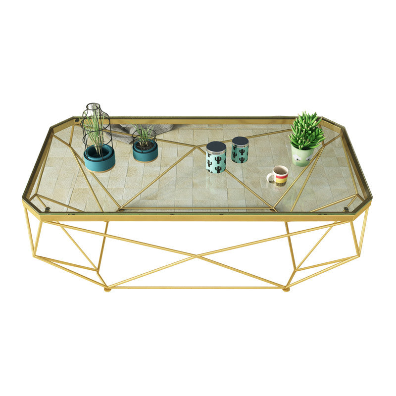 Modern Style Glass Top Coffee Table Iron Frame Cocktail Table