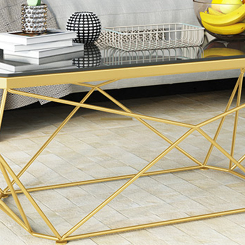 Modern Style Glass Top Coffee Table Iron Frame Cocktail Table