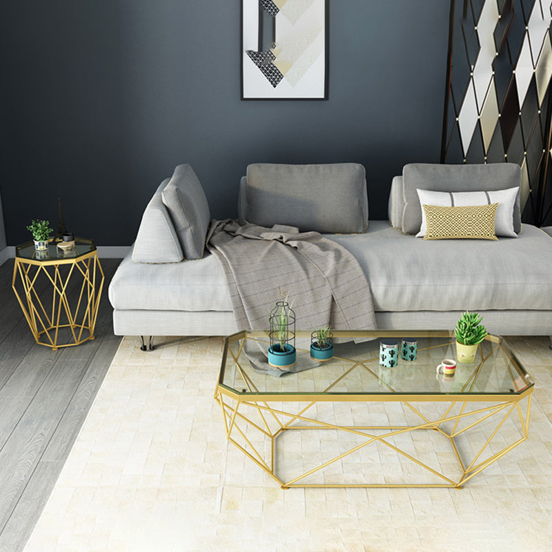Modern Style Glass Top Coffee Table Iron Frame Cocktail Table