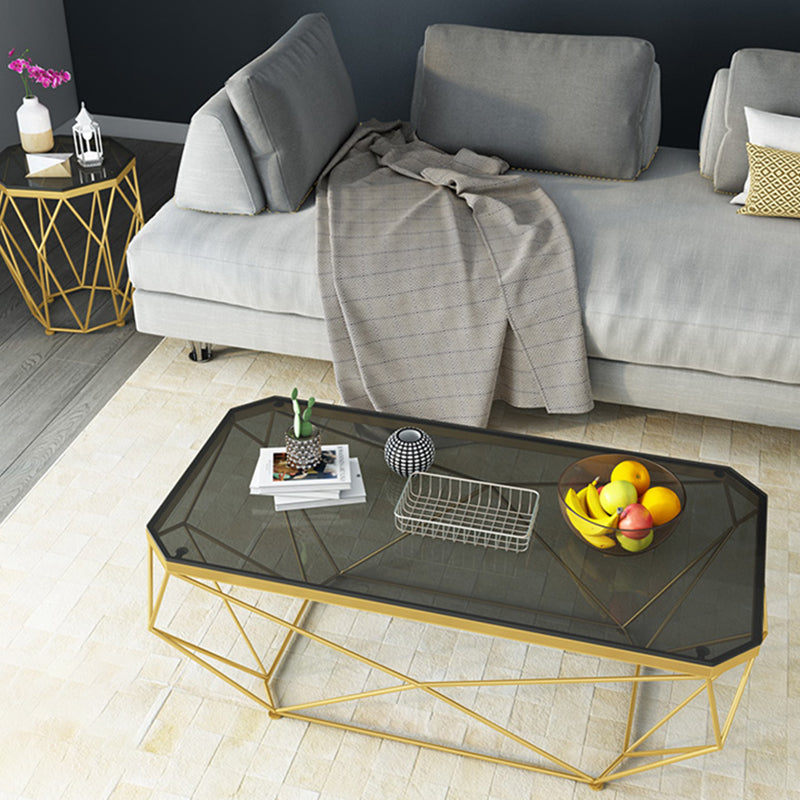 Modern Style Glass Top Coffee Table Iron Frame Cocktail Table