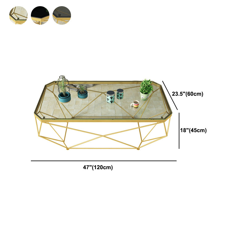 Modern Style Glass Top Coffee Table Iron Frame Cocktail Table