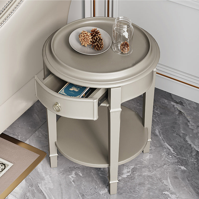 Nordic 25.6" Tall Solid Wood End Table Round Double Tier End Table