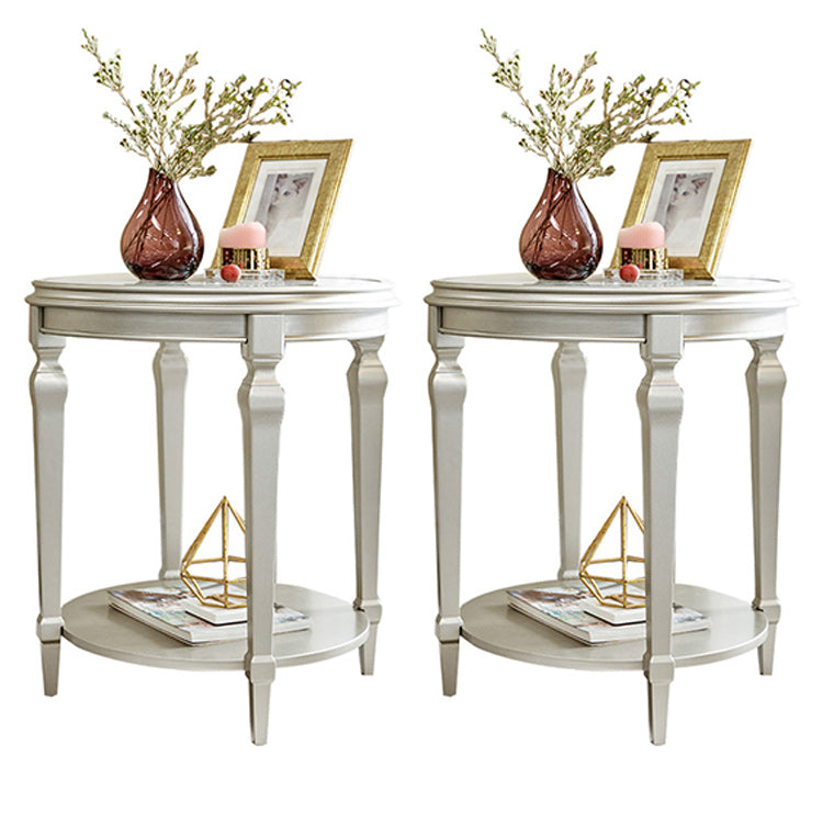 Modernistic Round Double Tier End Table Solid Wood 4 Legs End Table