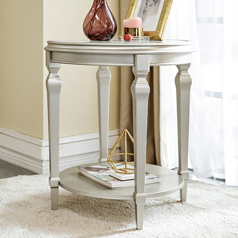 Modernistic Round Double Tier End Table Solid Wood 4 Legs End Table