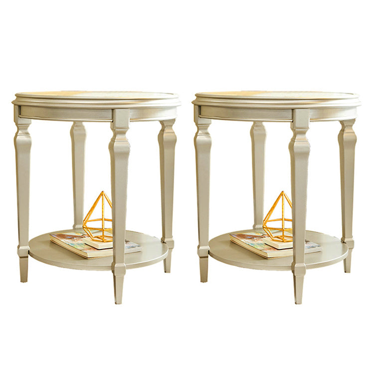 Modernistic Round Double Tier End Table Solid Wood 4 Legs End Table