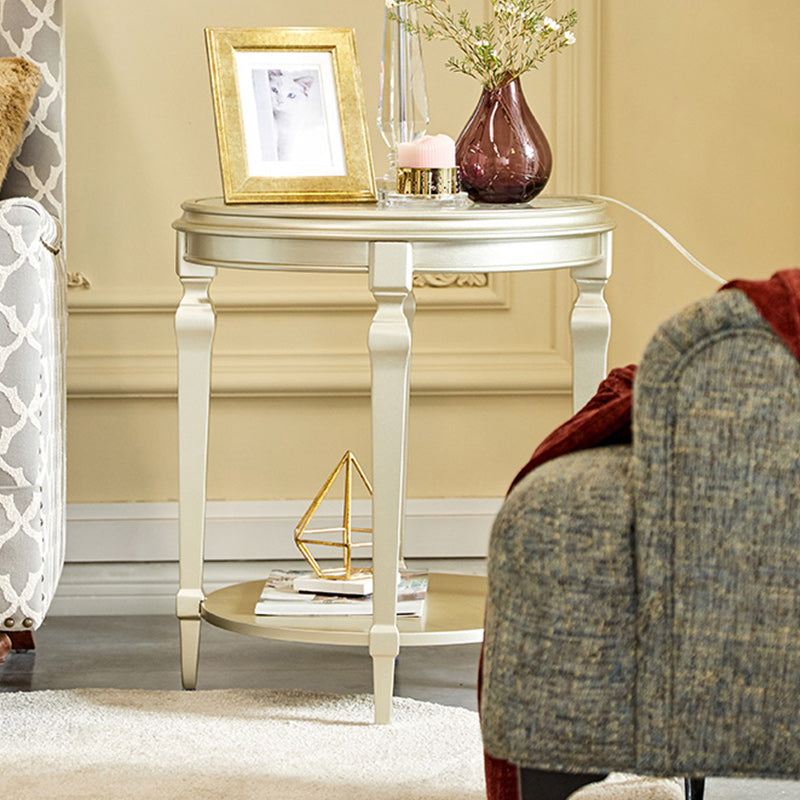 Modernistic Round Double Tier End Table Solid Wood 4 Legs End Table