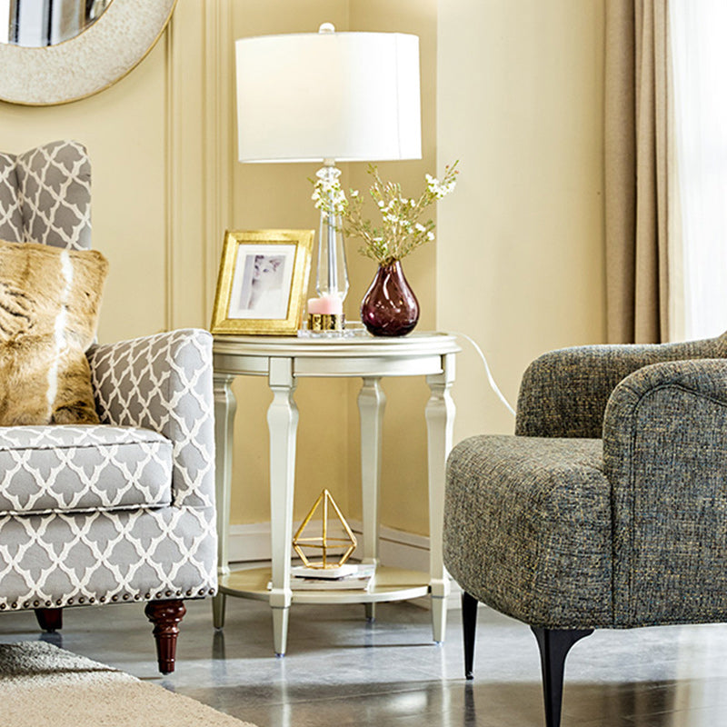 Modernistic Round Double Tier End Table Solid Wood 4 Legs End Table