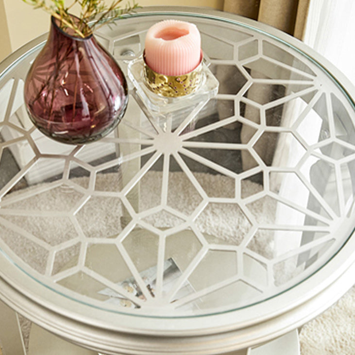 Modernistic Round Double Tier End Table Solid Wood 4 Legs End Table