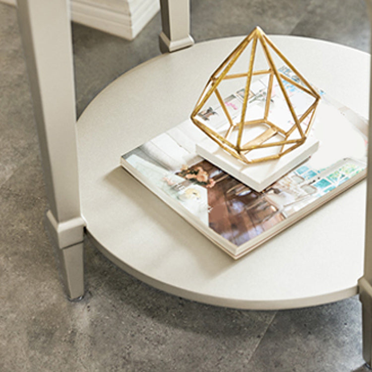 Modernistic Round Double Tier End Table Solid Wood 4 Legs End Table