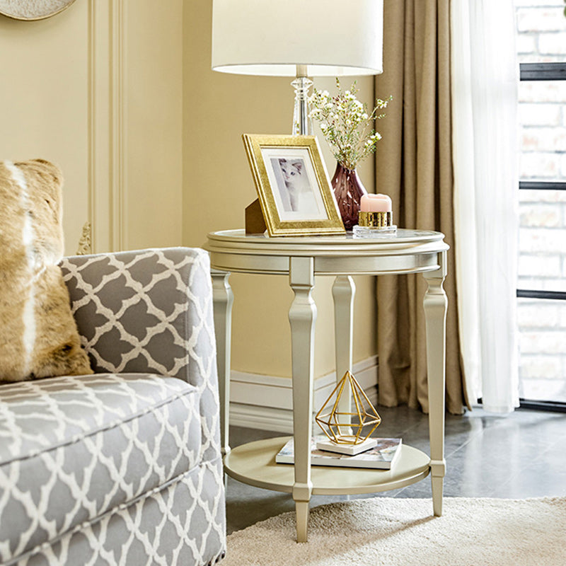 Modernistic Round Double Tier End Table Solid Wood 4 Legs End Table