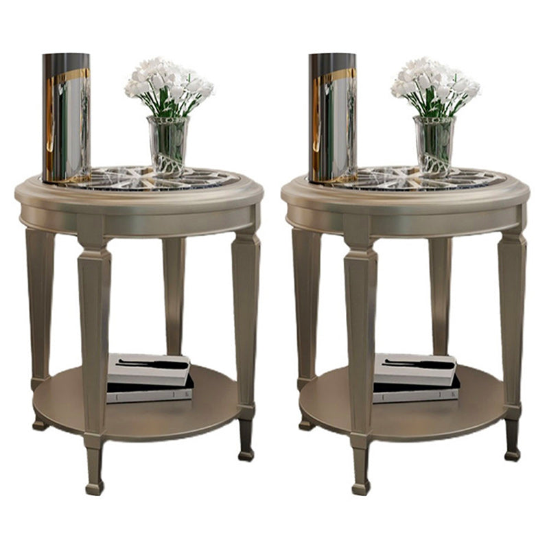 26" Tall 4 Legs Solid Wood End Table Contemporary Round Double Tier End Table