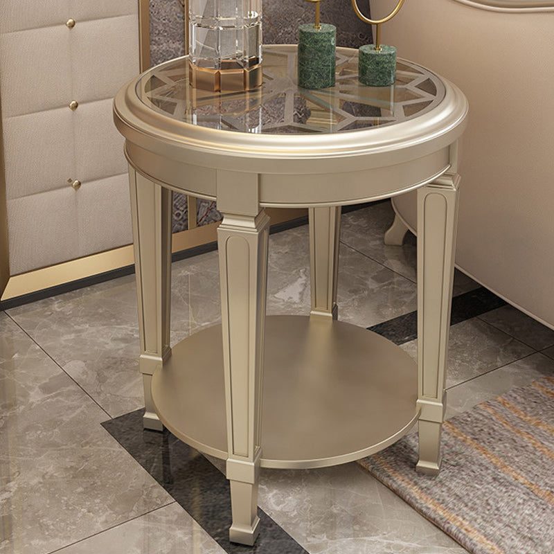 26" Tall 4 Legs Solid Wood End Table Contemporary Round Double Tier End Table