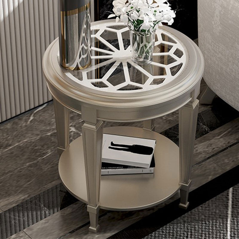 26" Tall 4 Legs Solid Wood End Table Contemporary Round Double Tier End Table