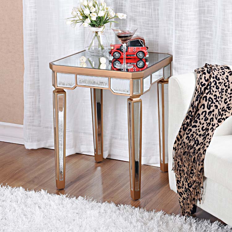 Modern 25.6" Tall 4 Legs End Table Square Glass Top End Table