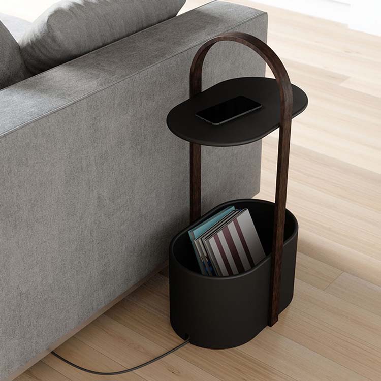 Contemporary Drum End Table with Storage, Metal Oval End Table