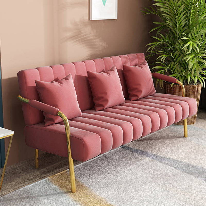 28.34" High Velvet Sofa with 3 Pillows Square Arm Sofa for Living Room