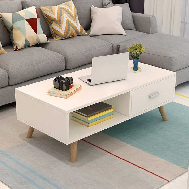 Modern Style Wood Cocktail Table Shelf Included 4 Legs Coffee Table
