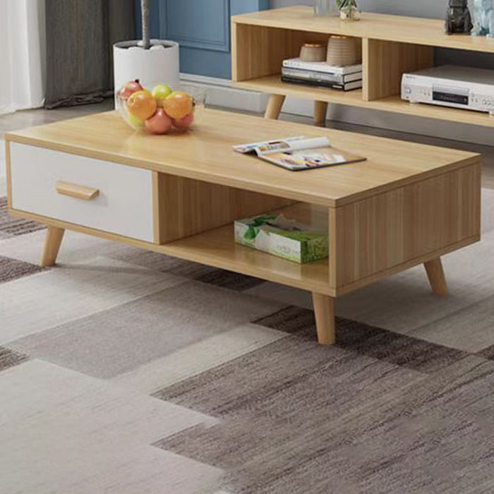 Modern Style Wood Cocktail Table Shelf Included 4 Legs Coffee Table