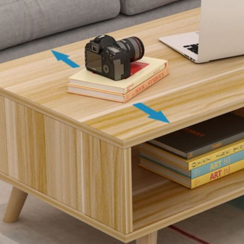 Modern Style Wood Cocktail Table Shelf Included 4 Legs Coffee Table