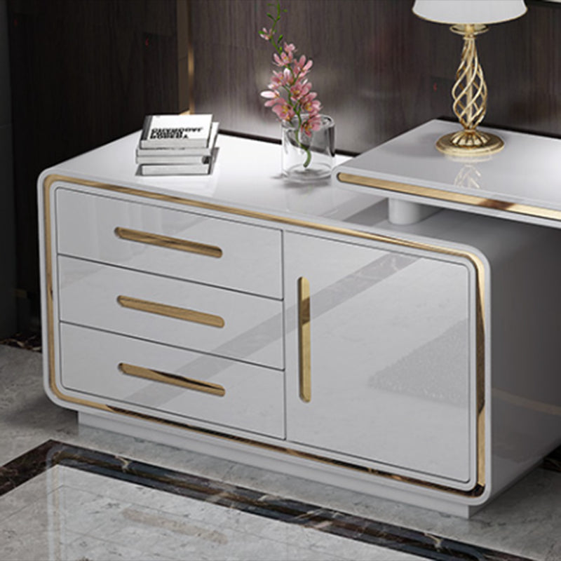 Glam Wood Computer Desk White Pedestal Writing Desk for Home