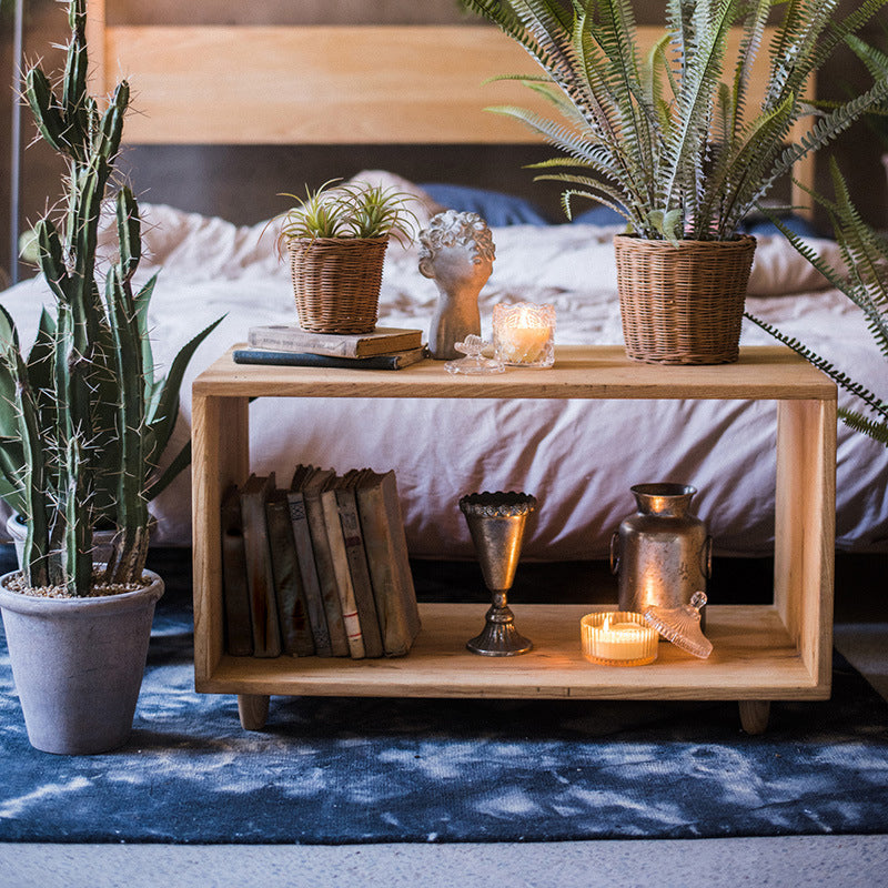 Wooden Night Table Modern Solid Wood Nightstand with Lower Shelf