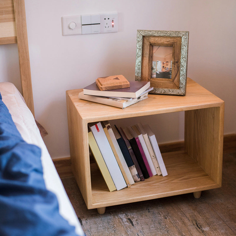 Wooden Night Table Modern Solid Wood Nightstand with Lower Shelf