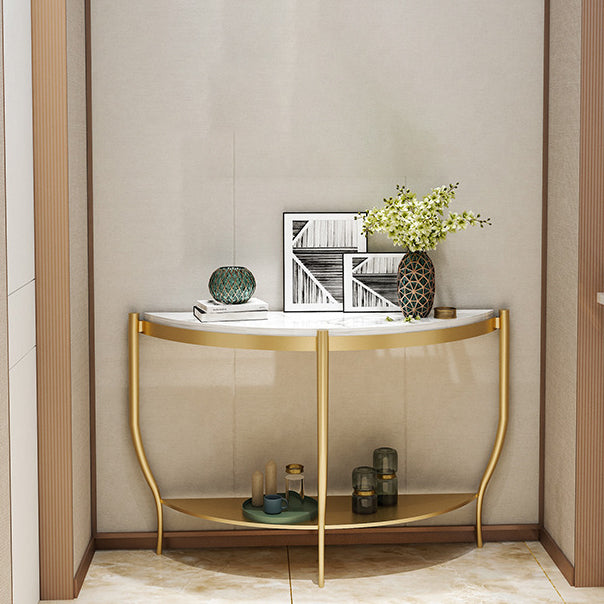 Marble Half Moon Console Table 2-shelf 33.46" Tall Accent Table for Hall