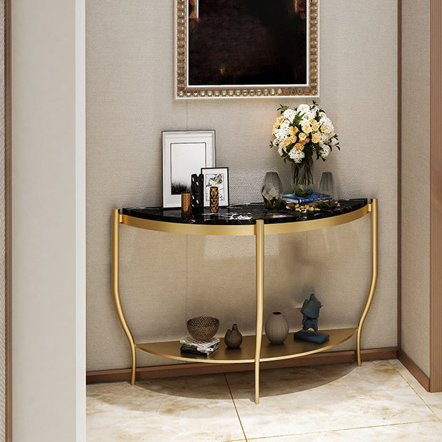 Marble Half Moon Console Table 2-shelf 33.46" Tall Accent Table for Hall
