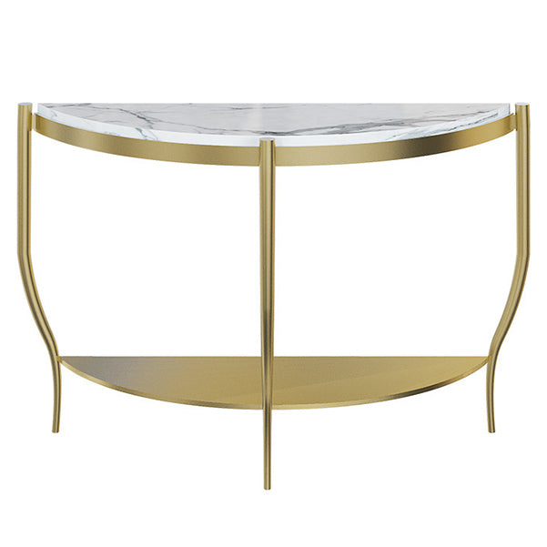 Marble Half Moon Console Table 2-shelf 33.46" Tall Accent Table for Hall
