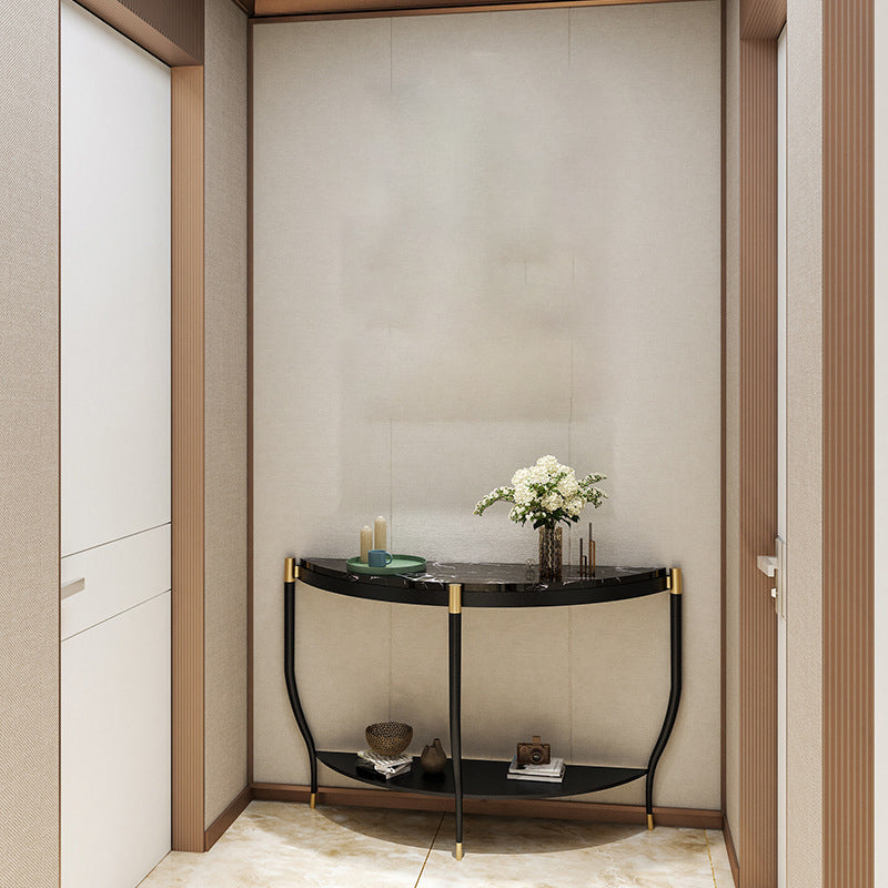 Marble Half Moon Console Table 2-shelf 33.46" Tall Accent Table for Hall
