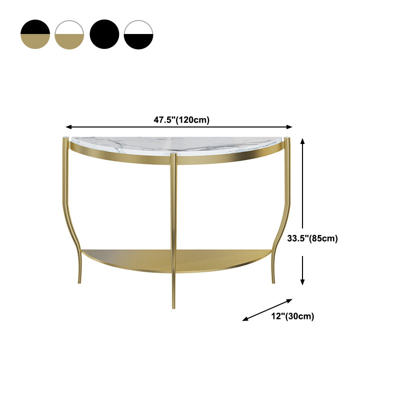 Marble Half Moon Console Table 2-shelf 33.46" Tall Accent Table for Hall