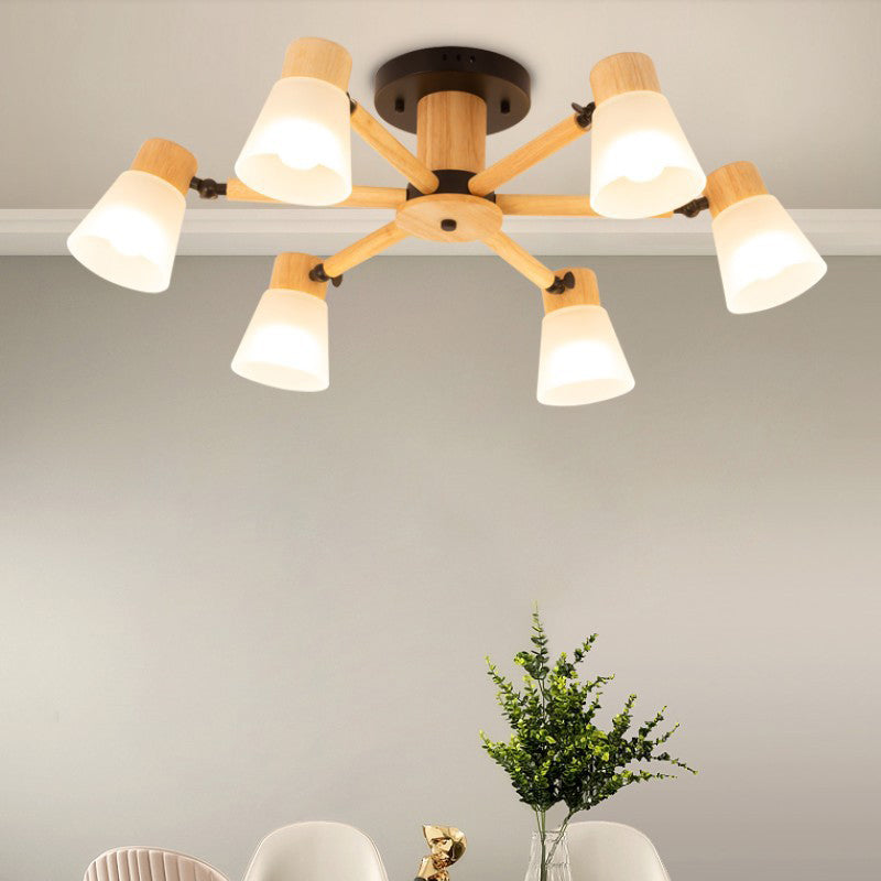 3/6/8-Light Modernism Beige Flush Mount Lighting Shaded Wooden Ceiling Light