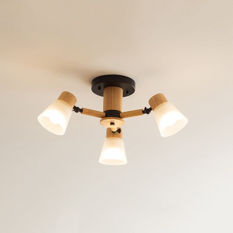 3/6/8-Light Modernism Beige Flush Mount Lighting Shaded Wooden Ceiling Light
