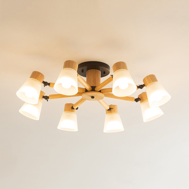 3/6/8-Light Modernism Beige Flush Mount Lighting Shaded Wooden Ceiling Light