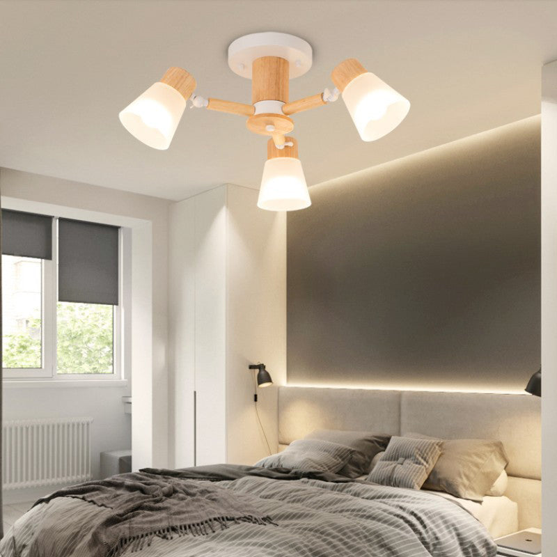 3/6/8-Light Modernism Beige Flush Mount Lighting Shaded Wooden Ceiling Light