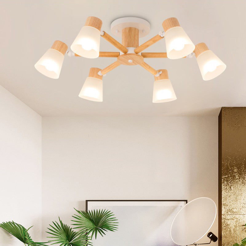 3/6/8-Light Modernism Beige Flush Mount Lighting Shaded Wooden Ceiling Light