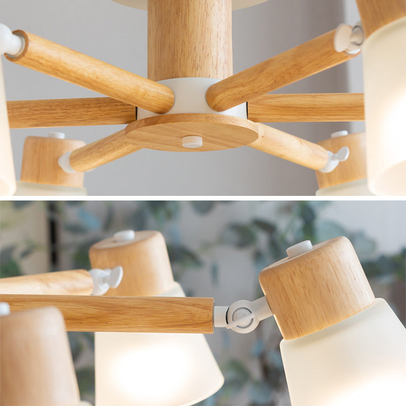 3/6/8-Light Modernism Beige Flush Mount Lighting Shaded Wooden Ceiling Light