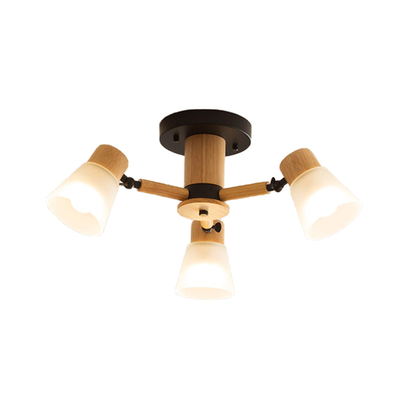 3/6/8-Light Modernism Beige Flush Mount Lighting Shaded Wooden Ceiling Light
