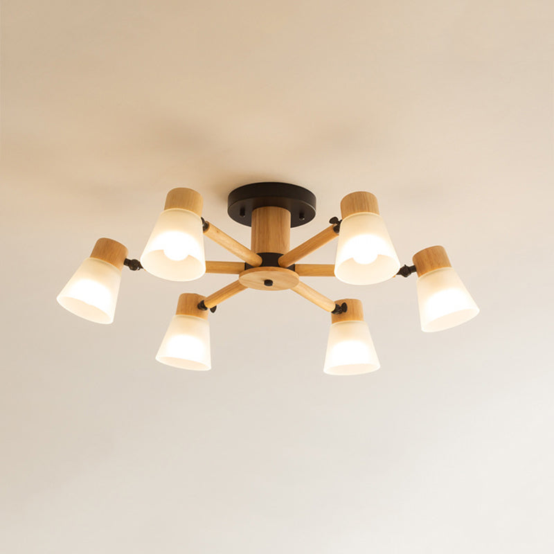3/6/8-Light Modernism Beige Flush Mount Lighting Shaded Wooden Ceiling Light