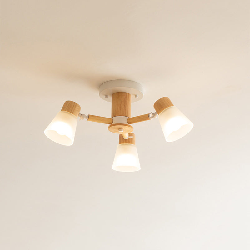 3/6/8-Light Modernism Beige Flush Mount Lighting Shaded Wooden Ceiling Light
