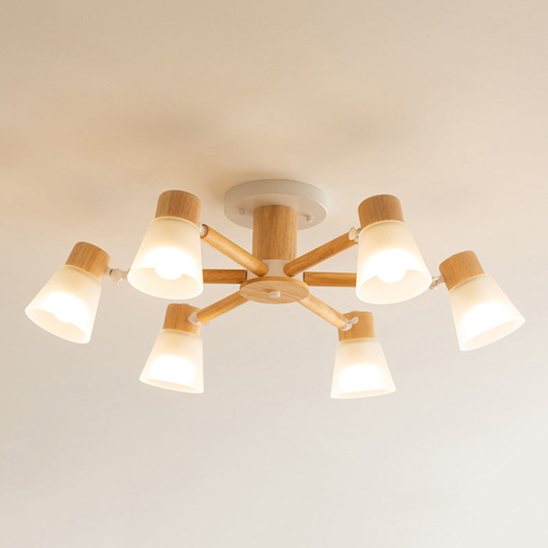 3/6/8-Light Modernism Beige Flush Mount Lighting Shaded Wooden Ceiling Light
